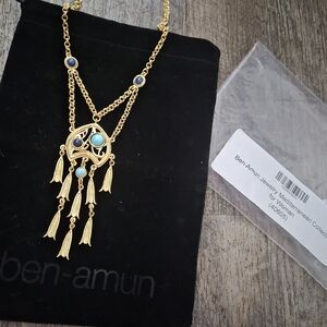 Ben-Amun Vintage Style Mediterranean Gold Necklace with Blue Turquoise Accents